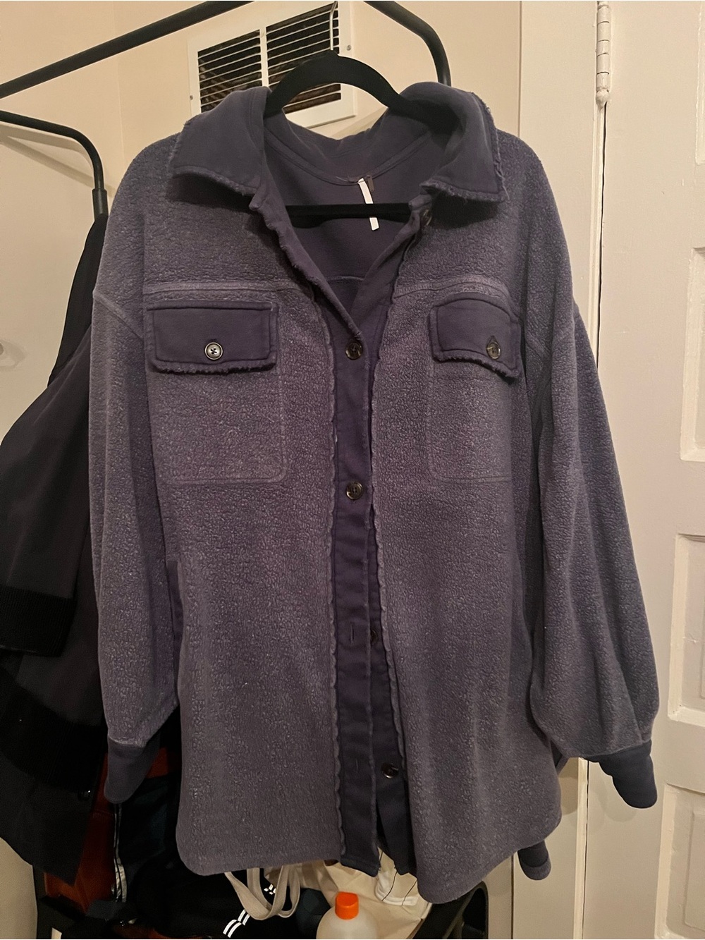 Free People Slate Blue Button-Down Fleece Shacket